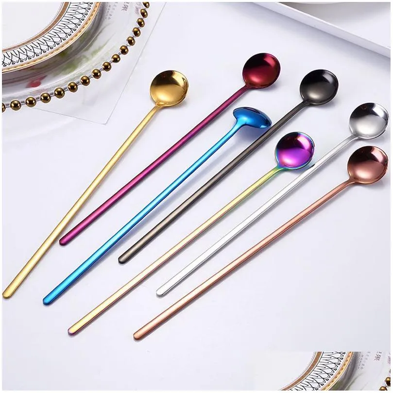 stainless steel coffee scoops with long handle colorful kitchen coffee stirring spoon ice cream dessert tea tools