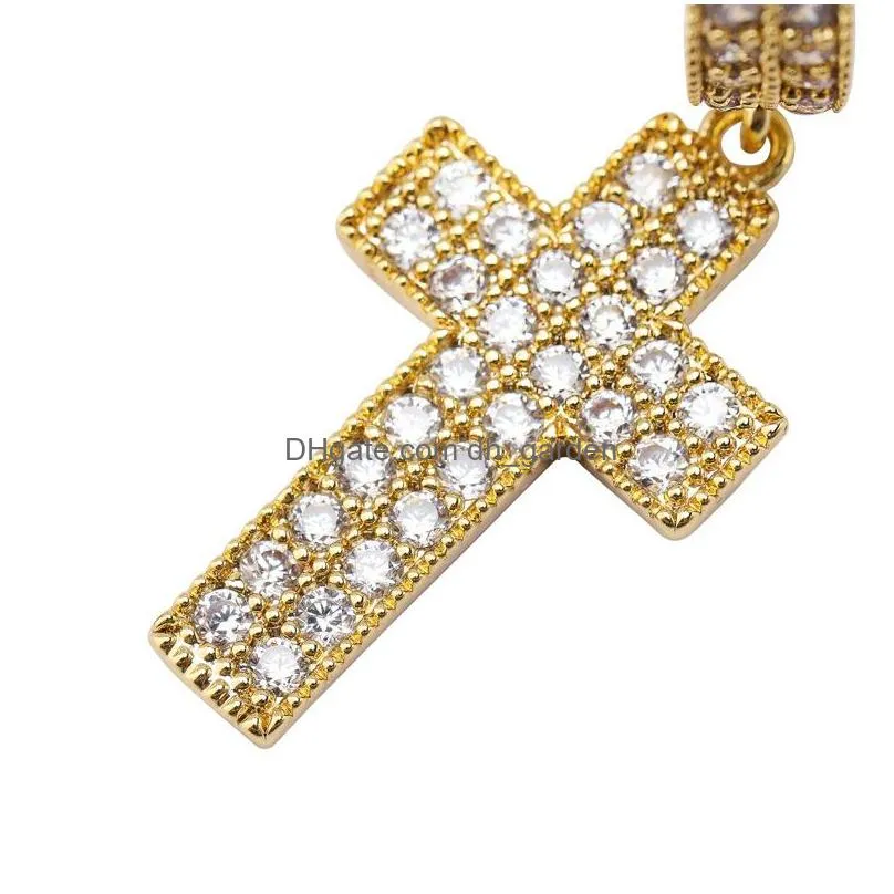 hip hop cross dangle earrings jewelry gold silver fashion mens double row zircon earring