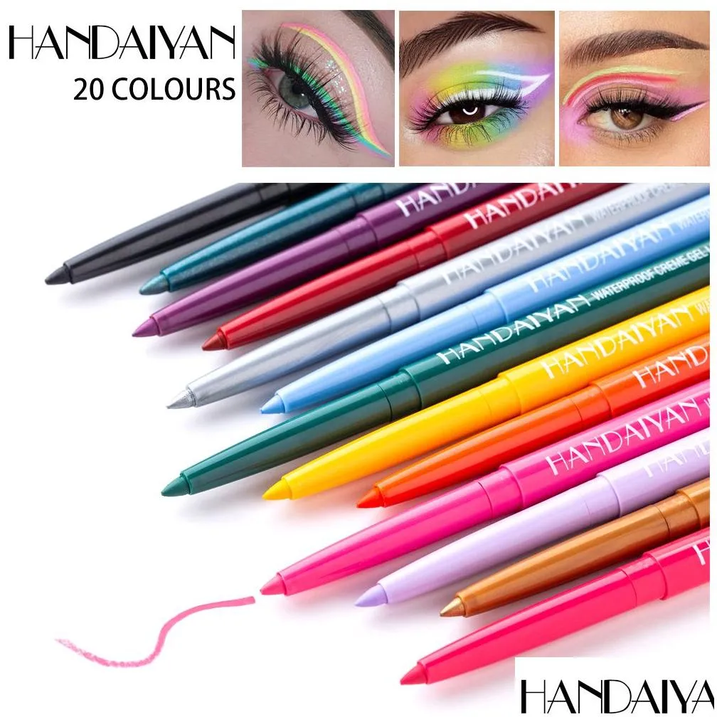 Handaiyan 20 Colour Cream Gel Eyeliner Pencil Makeup Rotate Eyeliners Waterproof Pearlescent Matte Not Easy to Dizzy Eyes Make Up