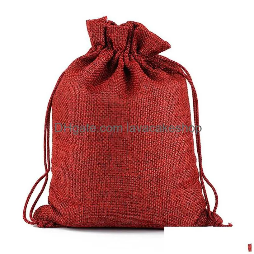 eco-friendly mini burlap jute sackcloth linen drawstring bags jewelry pouches bag christmas gift packaging bags