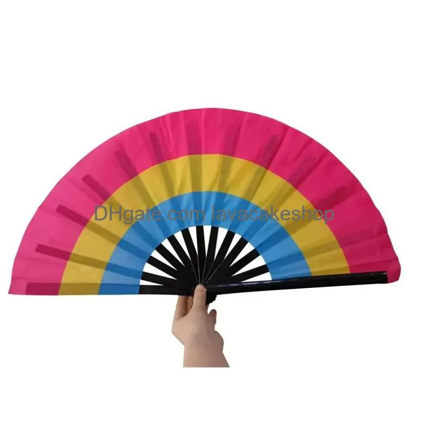 rainbow folding fans lgbt colorful hand-held fan for women men pride party decoration music festival events dance rave supplies