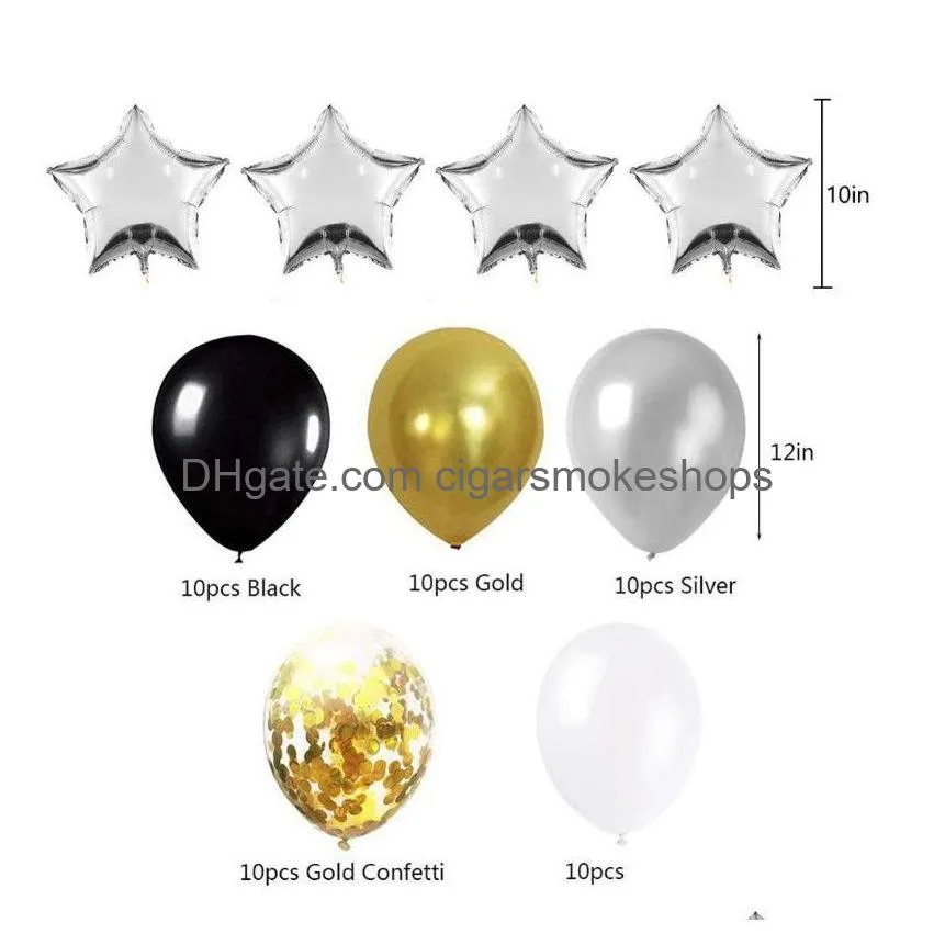 partymate birthday decoration kit - black gold balloons, pull flag, tassels, paper flowers, and more!