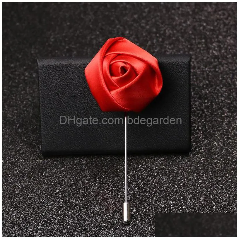 fabric rose flower brooch pins for mens uniform coat clothes badge lapel pin male wedding party engagement bridegroom jewelry