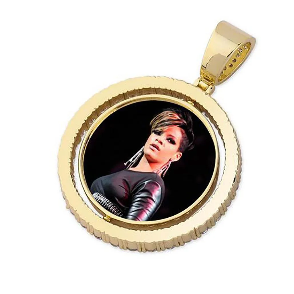 14k iced custom photo pendant 360 rotatable double sided medallions necklace men women zircon hiphop jewelry