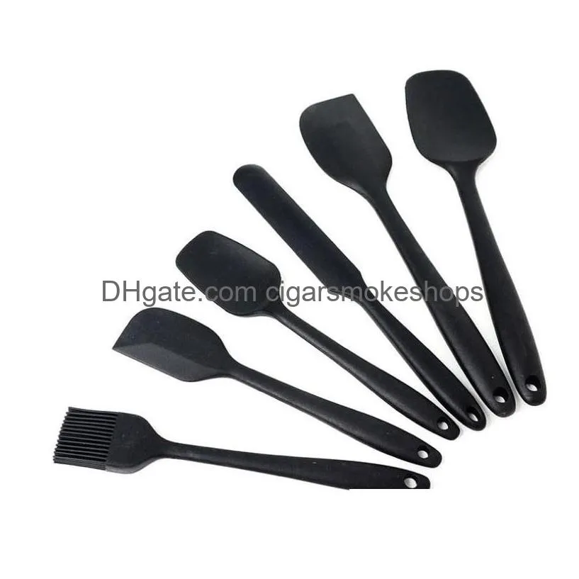 siliconecore spatula set - 6pc heat-resistant non-stick rubber spoon for baking, cooking w/steel handle. black & red