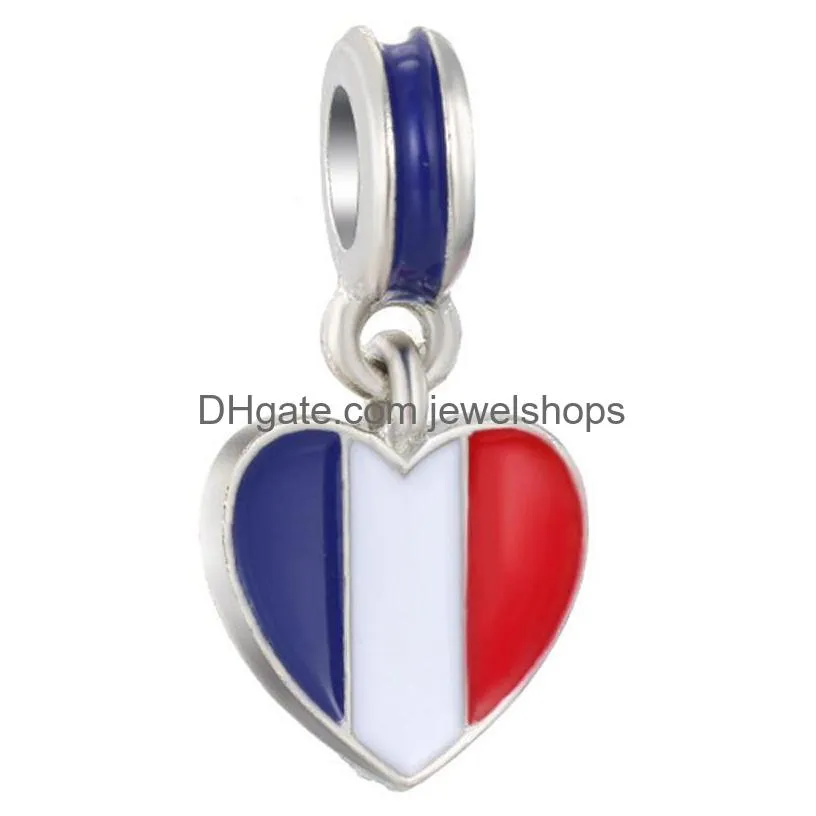 enamel national flag big hole beads united states italy canada loose spacer charm pendant for bracelet necklace diy jewelry making