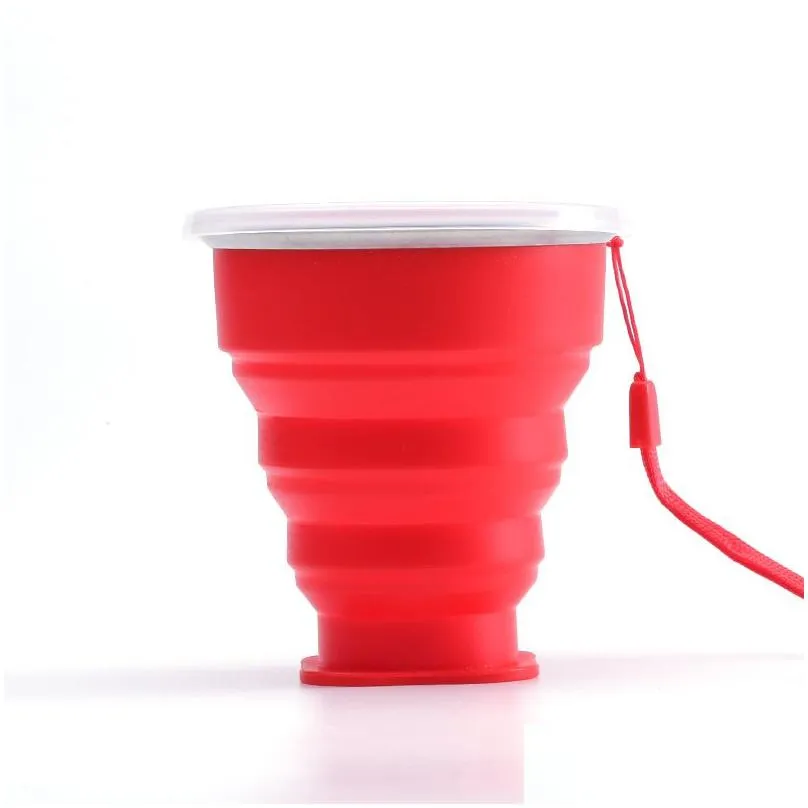 200ml Portable Silicone Drinkware Retractable Folding Cup With Lid Telescopic Collapsible Drinking Cups Outdoor Travel Water Cup