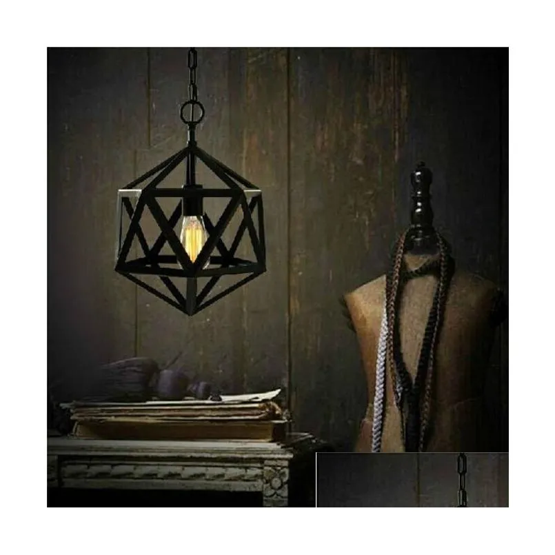 Restoration Pendant Lamps Hardware Vintage Loft Lights Diamond Steel Polyhedron Lamp Bar Living room E27 Bulb