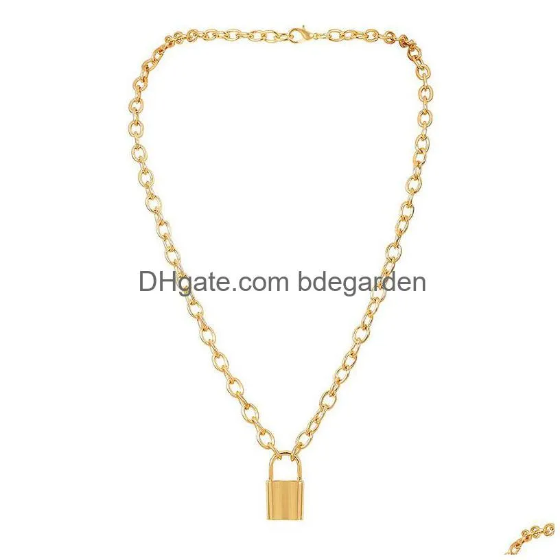 2019 trendy padlock necklace for women gold silver lock shaped pendant chains girls fashion jewelry gift