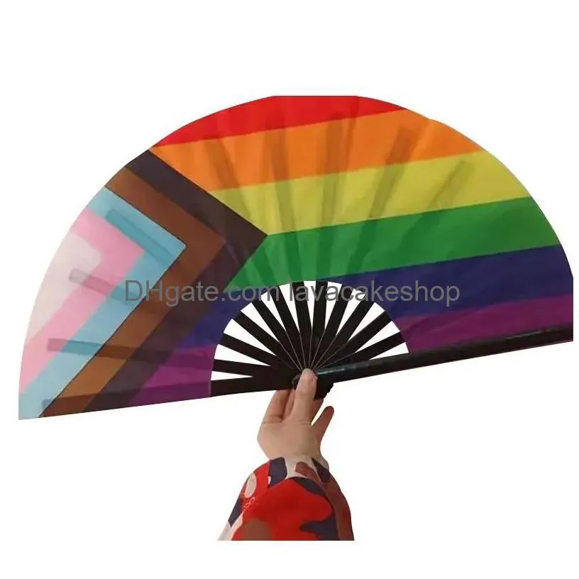 rainbow folding fans lgbt colorful hand-held fan for women men pride party decoration music festival events dance rave supplies