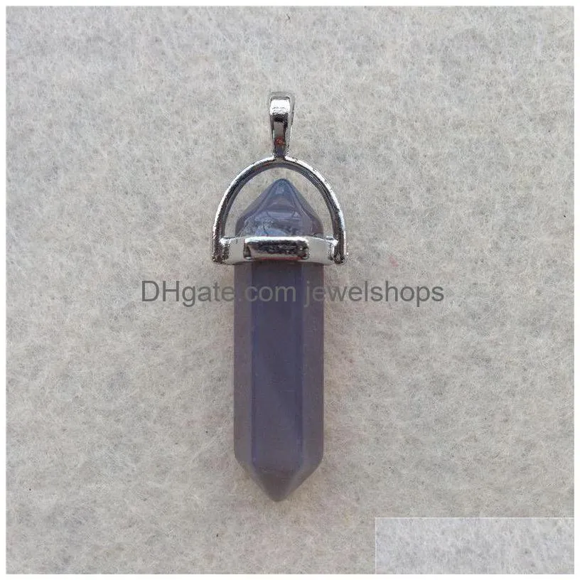 new natural stone healing hexagonal prism pendant 24 color agate jade bullet crystal gem point chakra charm fit necklace jewelry in
