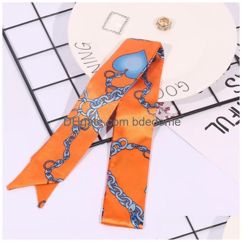 fashion multifunction print scarf for handbags handle 17 colors head wrap scarfs ribbon women`s turban triangle headband silk scarves