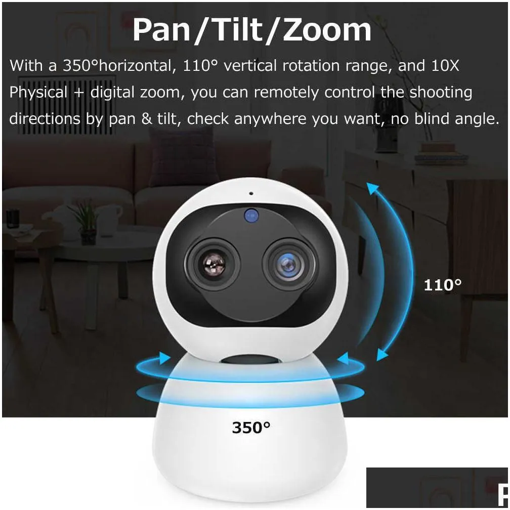 IP Cameras HD 10X Zoom 2 1080P Smart Home WiFi IP Camera Indoor Security Surveillance PTZ CCTV 360 Video Monitor for Baby Nanny Pet Cam