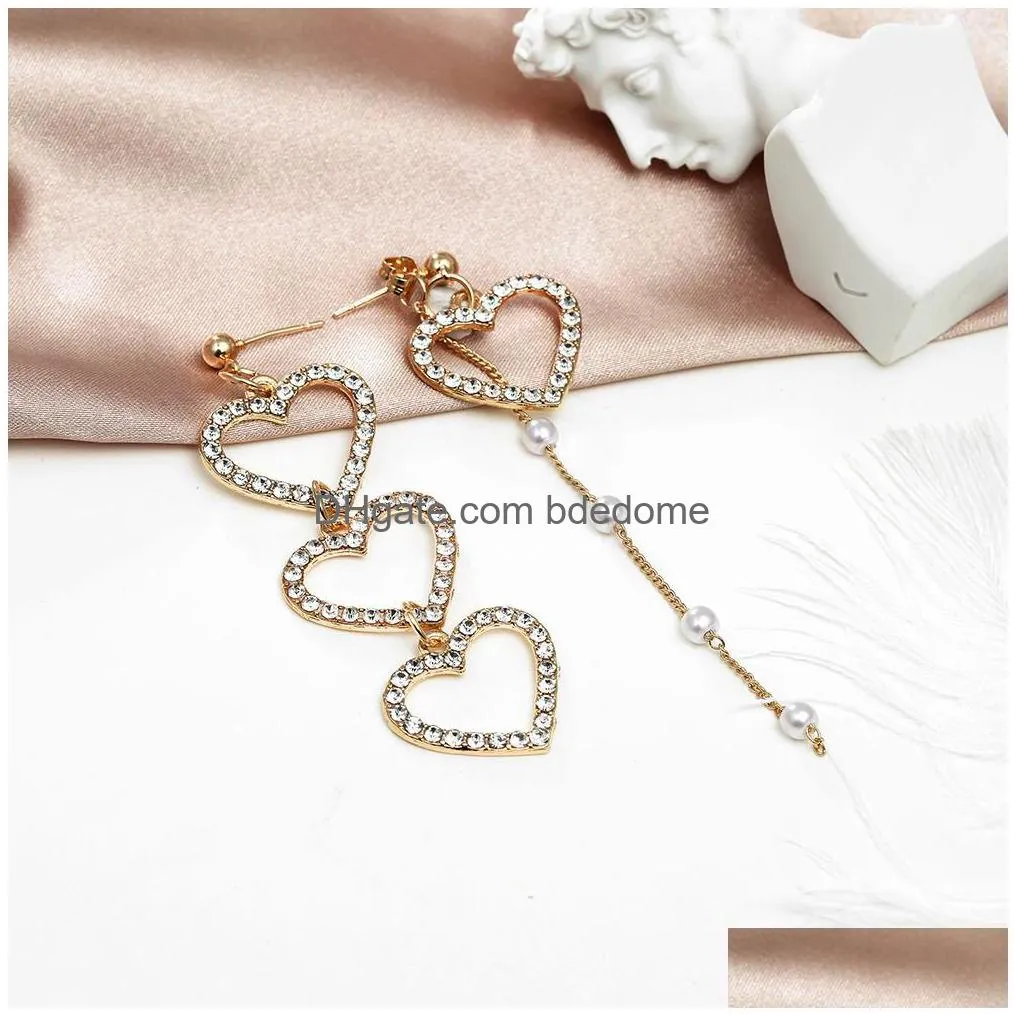 korean asymmetry heart long drop earrings for women crystal big asymmetrical geometric dangling earring 2019 wedding jewelry