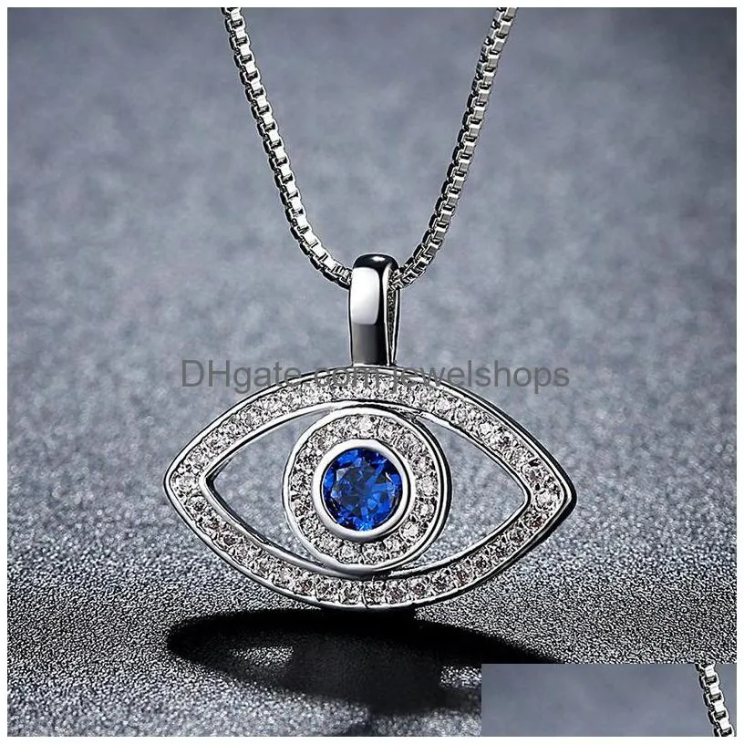 high quality blue evil eye necklace bling cubic zirconia cz pendant silver box chains necklaces for women fashion turkey jewelry gift