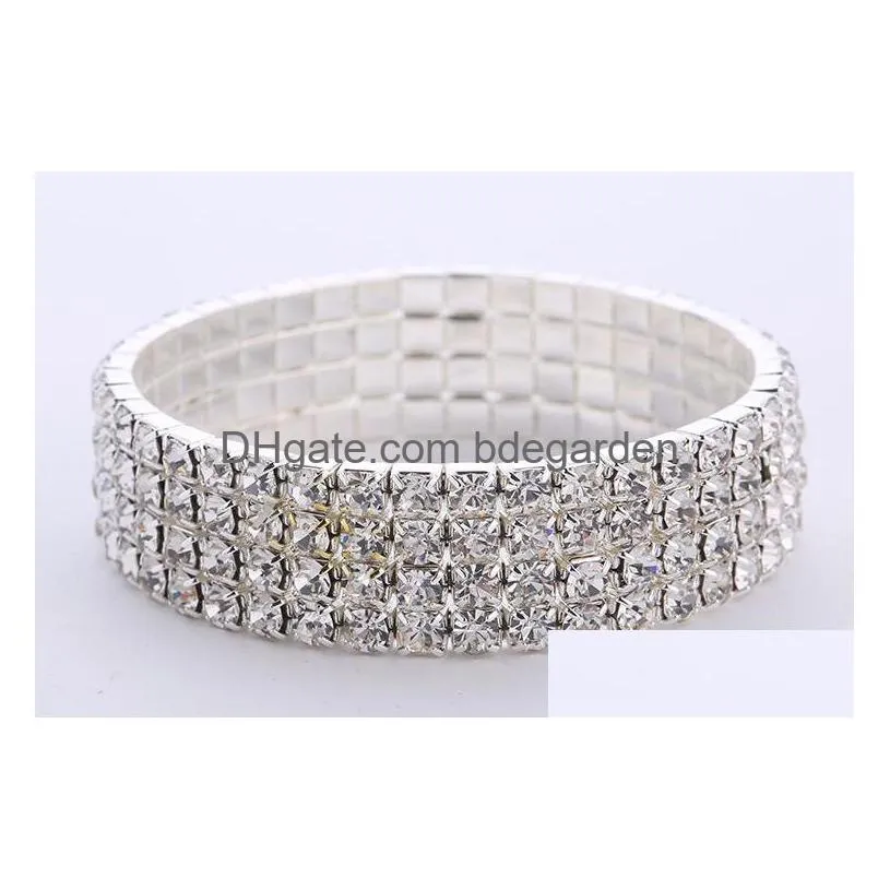 1~10 rows tennis shiny crystal bridal bracelet women white rhinestone cystl stretch wedding bangle for ladies fashion luxury jewelry