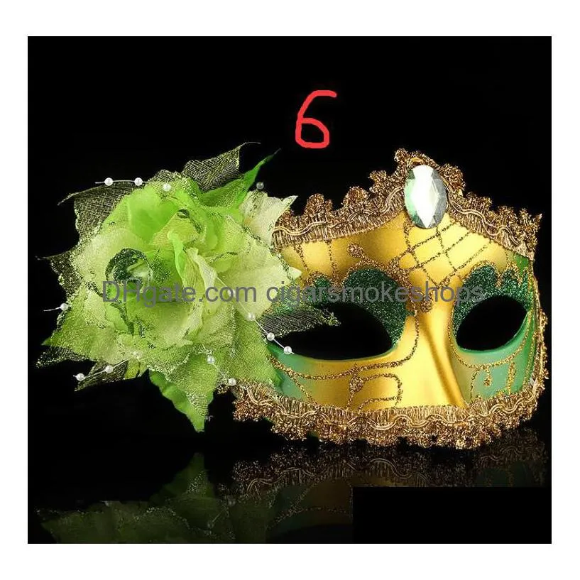 new exquisite rhinestone leather mask masquerade halloween party mask side flower bead chain pointed mask gift