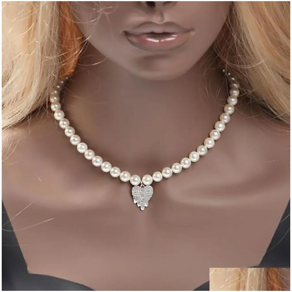 drip heart pearl pendant necklace ladies` fashion accessories cubic zirconia simulated diamonds charms