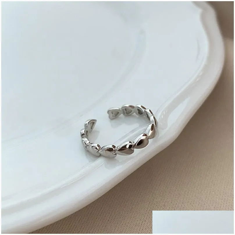 Silver Retro Love Heart Hollow Open Ring Female INS Trend Sweet Sexy Elegant Handmade Hip-hop Fashion Rings