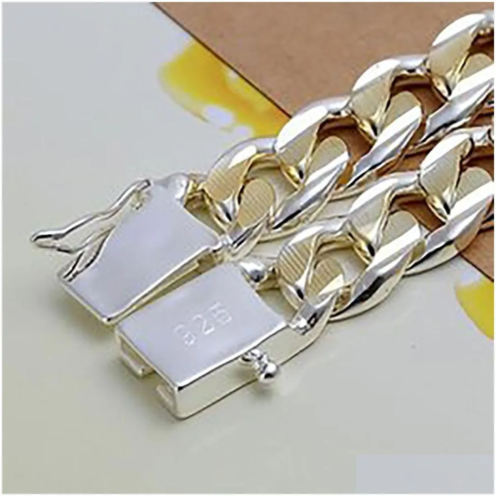 wholesale 925 sterling silver 10mm charm chains 8`` bracelet bangle wedding party gift box fashion jewelry square lock bracelets