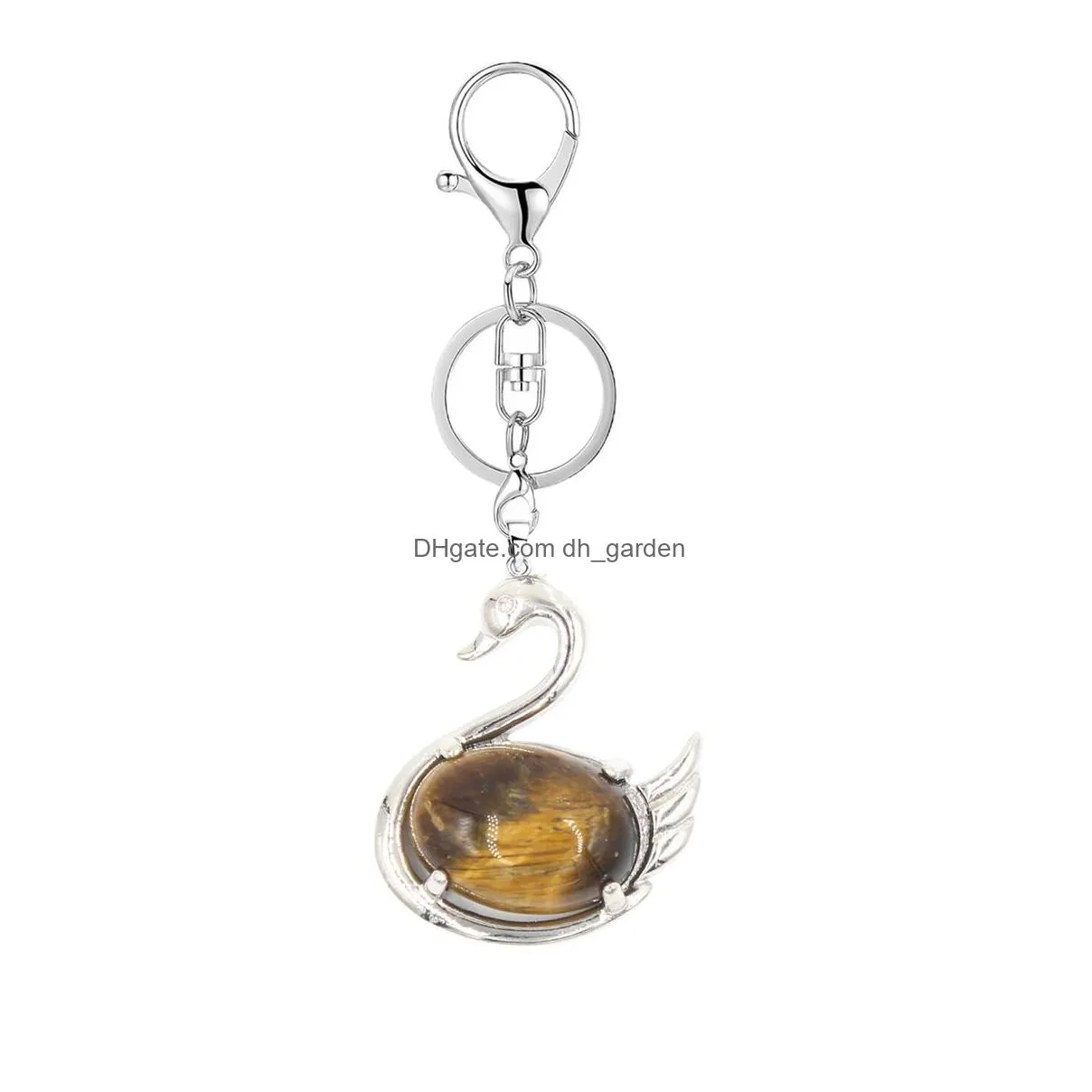 natural crystal tiger eye gemstone multiple style keychain for women men copper sun dragon pendant keychain jewelry