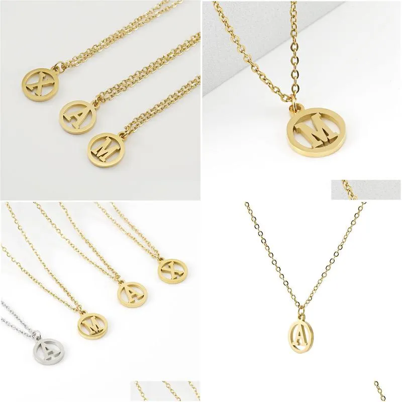 stainless steel 26 initial capital letters a to z alphabet charm pendant hollow cut round gold silver diy name charm for bracelet chain necklace couple lovers