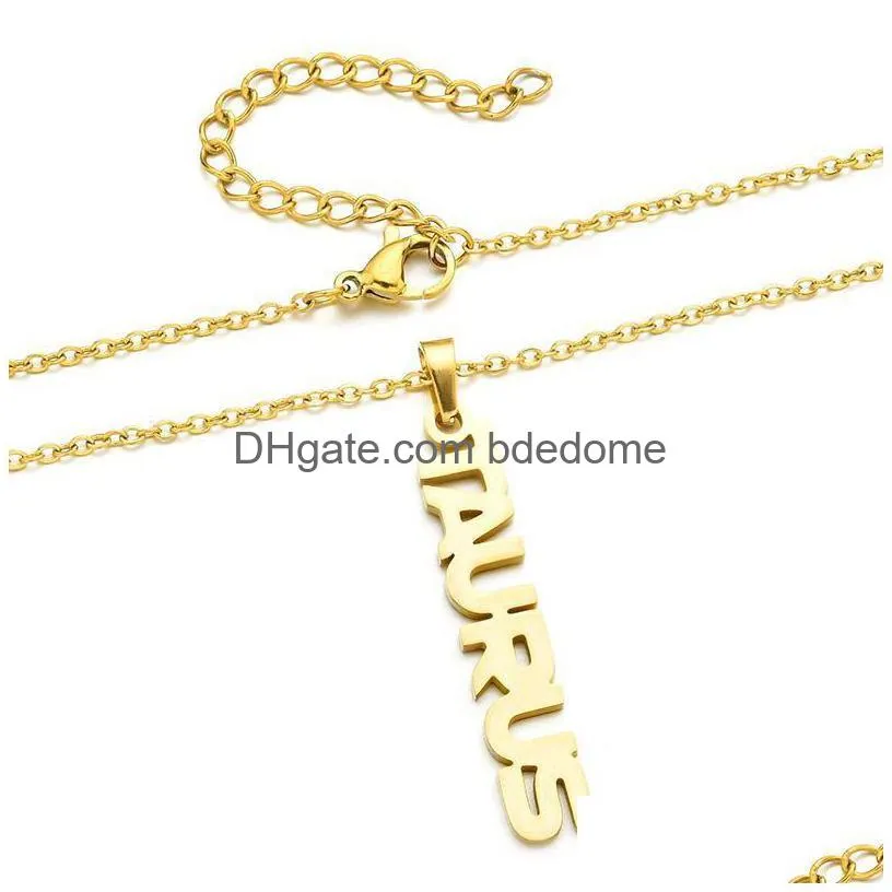 12 zodiac sign necklaces stainless steel constellation letter pendant gold chains for men women fashion birthday jewelry in bulk