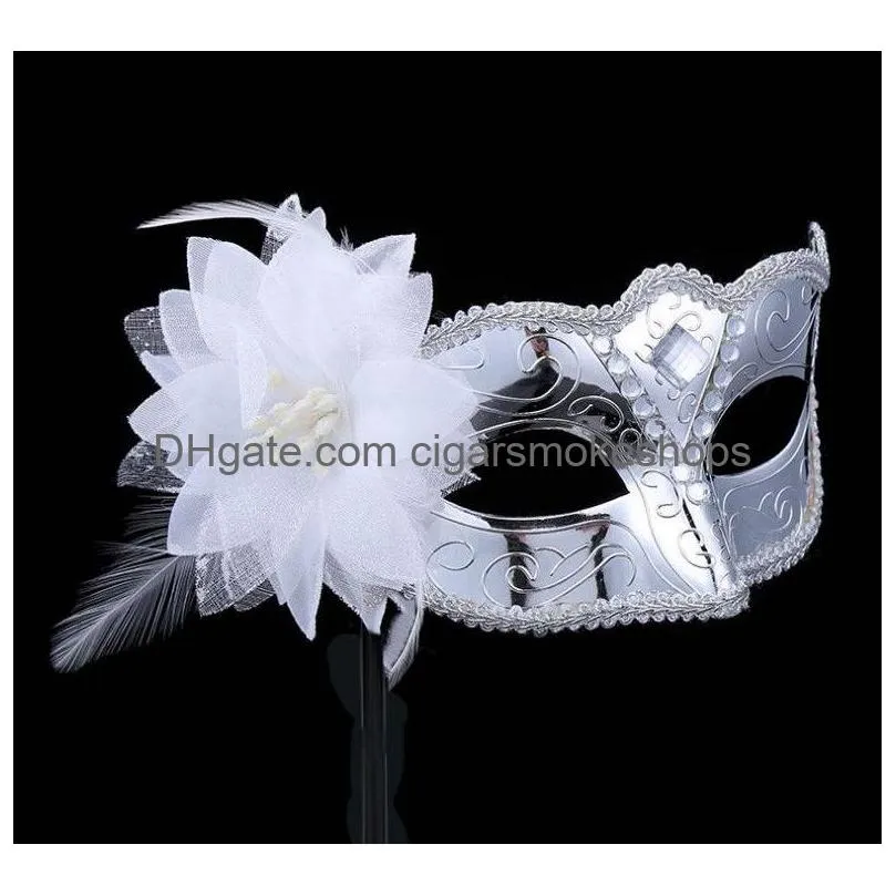 venice princess flower handheld mask: masquerade party & stage performance diamond mask by brand.