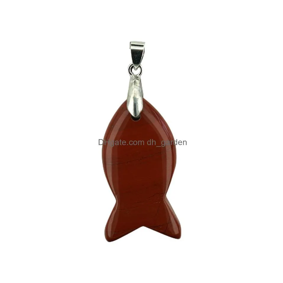 natural stone fish pendants for diy making jewelry necklace healing chakra crystal fishes with silver findings accessories