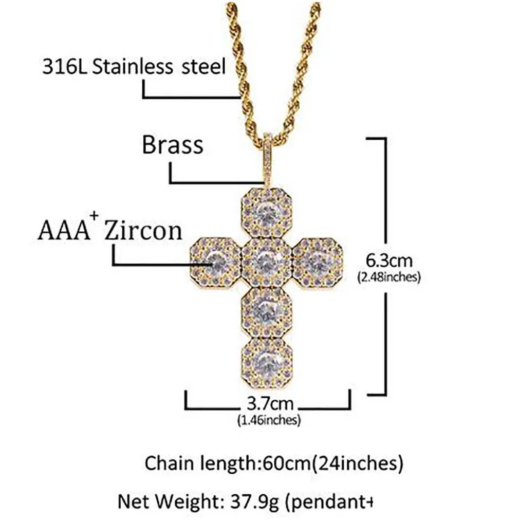 iced out cross pendant necklace diamond 14 white gold jesus retro style pendants micro pave cubic zirconia jewelry 63x37mm