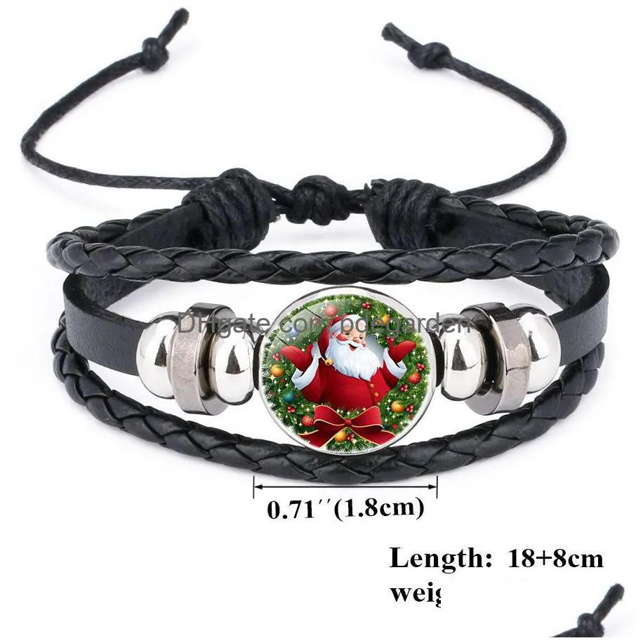 2019 christmas leather bracelets for women men reindeer tree santa claus bell snowman glass cabochon charm bangle fashion festival