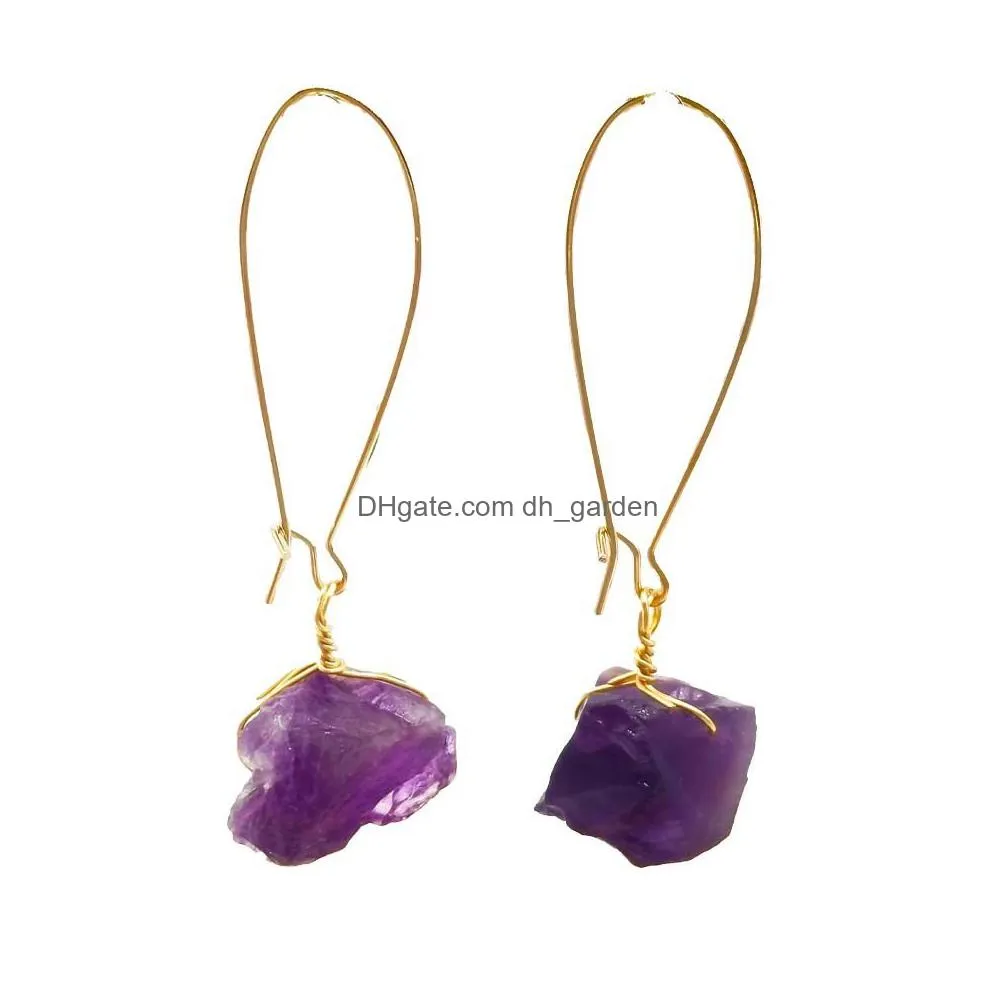 various shaped natural charm amethyst crystal earring fashionable simple fancy earring jewelry for women