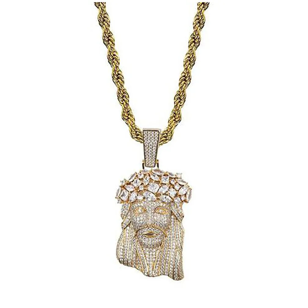 mens jesus christ pendant necklace hip hop iced bling copper large size 14k micro pave cubic zirconia simulated diamonds necklace