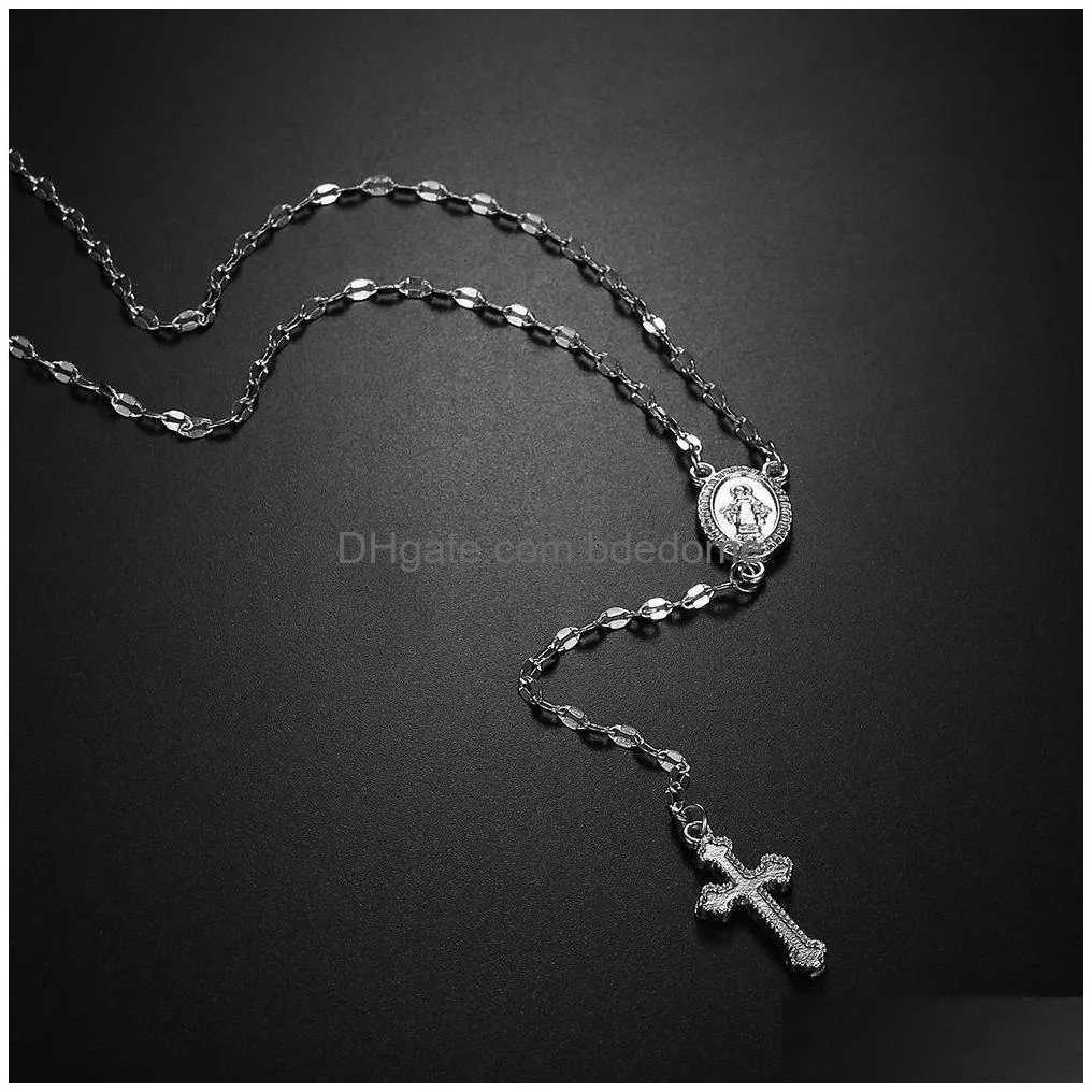 fashion women`s y shape lariat necklaces cross blessed virgin mary pendant religion simple chain for ladies luxury jewelry gift