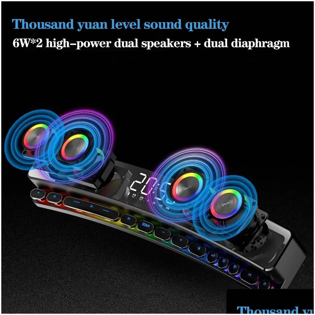 3600mAh Bluetooth Wireless Game Speaker soundbar USB 3D Stereo Subwoofer AUX FM Home Clock Indoor Sound Bar Computer Loudspeaker SH39