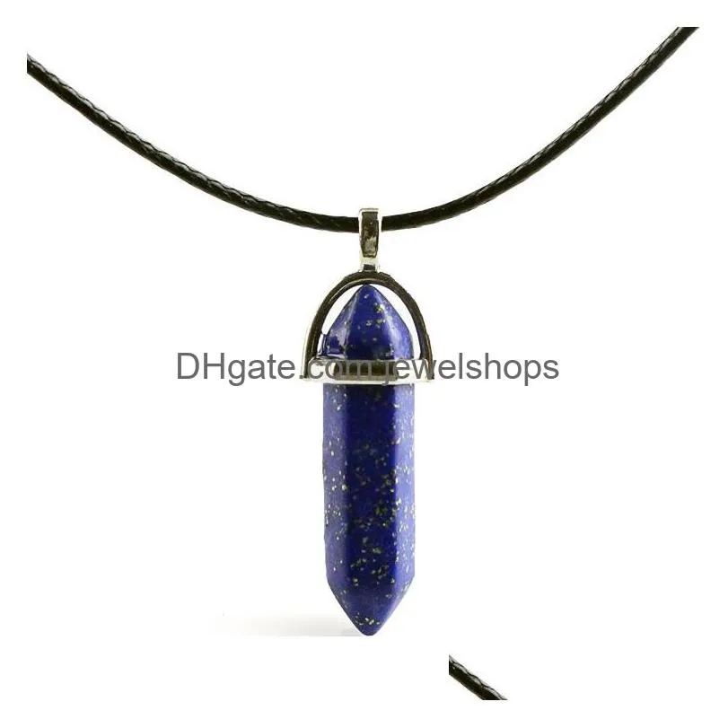 fashion natural stone gun bullet necklaces crystal quartz hexagonal healing pendant stainless steel chain for women fashion jewelry