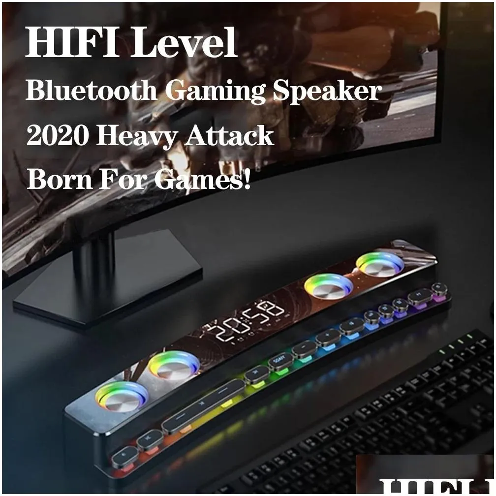 luminous Gaming Subwoofer Bluetooth Light Speaker for Computer Game,soundbar 3D Stereo Subwoofer AUX FM radio Home Clock speaker pc