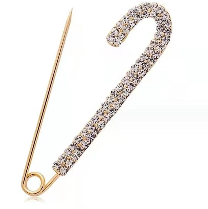 Rhinestones Safety Pin Brooches Bow Large Pins Brooch For Women Dress Sweater Gold Plating Crystals Elegant Brooches Jewelry