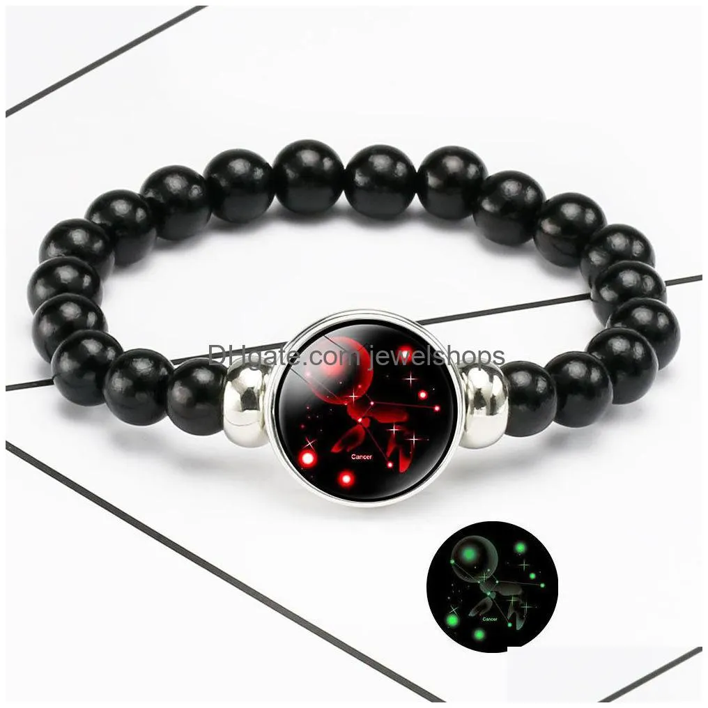 luminous 12 zodiac sign bracelets for women men glow in the dark constellation charm beads chains fashion birthday jewelry in bulk