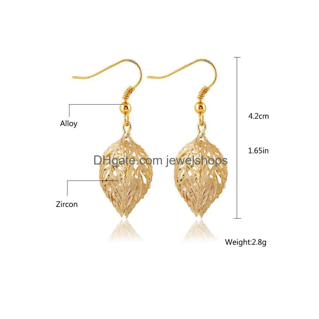 fashion jewelry earrings hollow double sided leaves dangle chandelier earrings for women ladies wedding drop earring