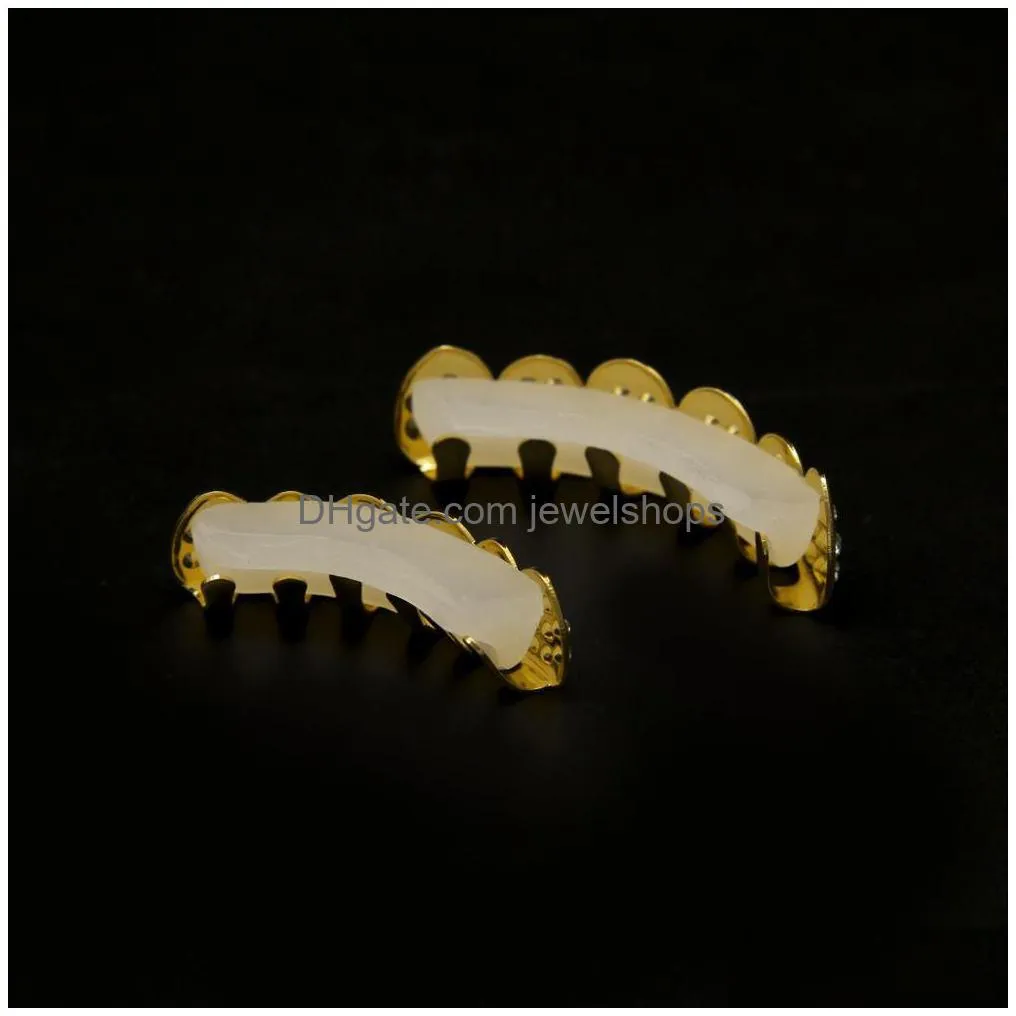 hip hop gold silver 8 diamond teeth grillz set bling iced out false dental grills for women & men s hiphop body jewelry accessories