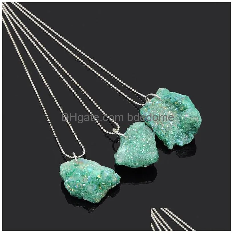 new arrival natural crystal quartz stone necklaces geometric druzy healing gemstone pendant bead chain choker for women fashion