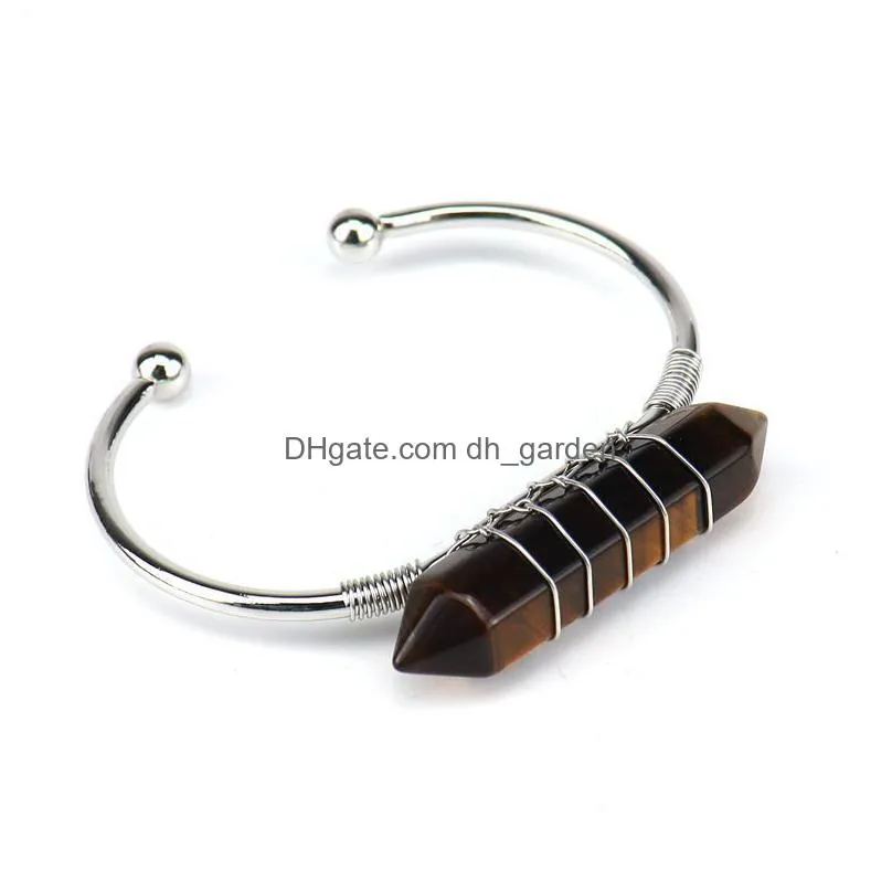 wholesale multiple shape heaxgonal moon tiger eye charm bracelet wire warp natural healing gemstone bracelet for women