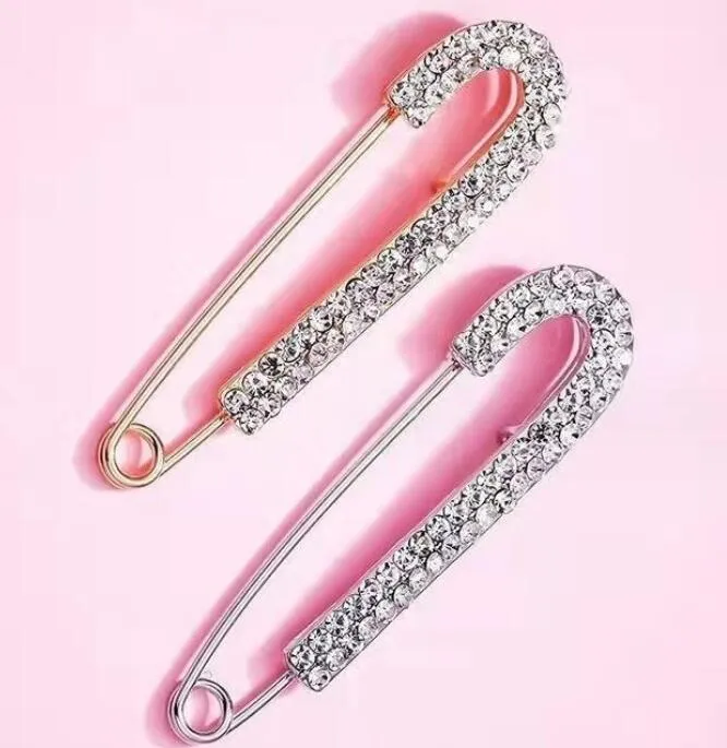 Rhinestones Safety Pin Brooches Bow Large Pins Brooch For Women Dress Sweater Gold Plating Crystals Elegant Brooches Jewelry