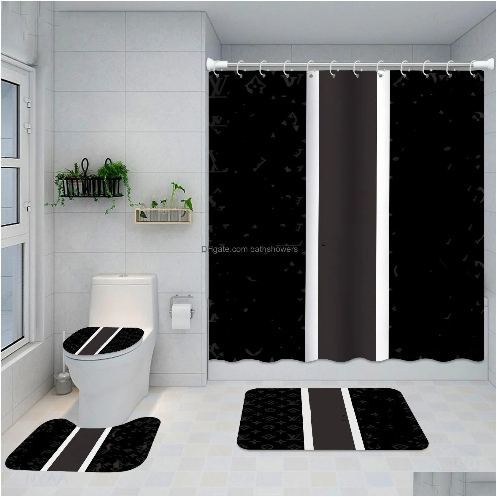 letter shower curtains digital printing waterproof home shower curtain polyester cloth bathroom four-piece set