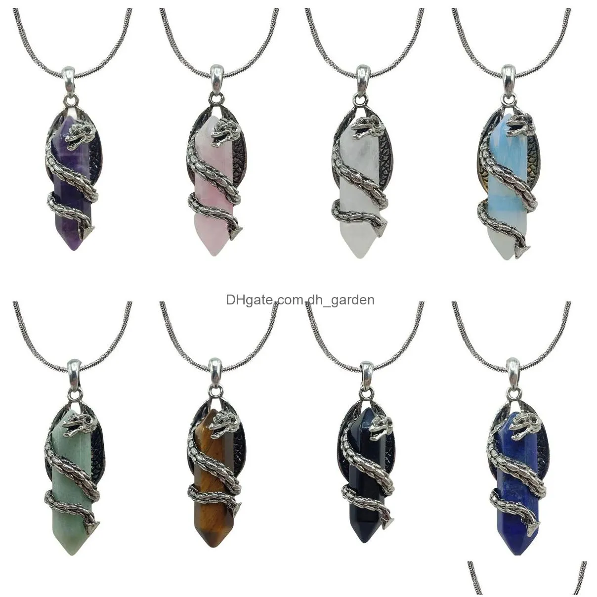 chinese high end new fly dragon wrapped natural rose quartz amethyst couple pendant and charms necklace