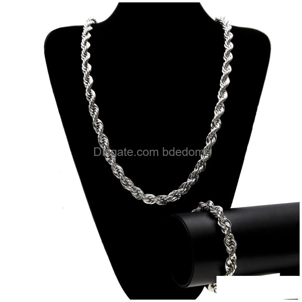 10mm hip hop twisted rope chains jewelry set gold silver plated thick heavy long necklace bracelet bangle for men s rock jewelry