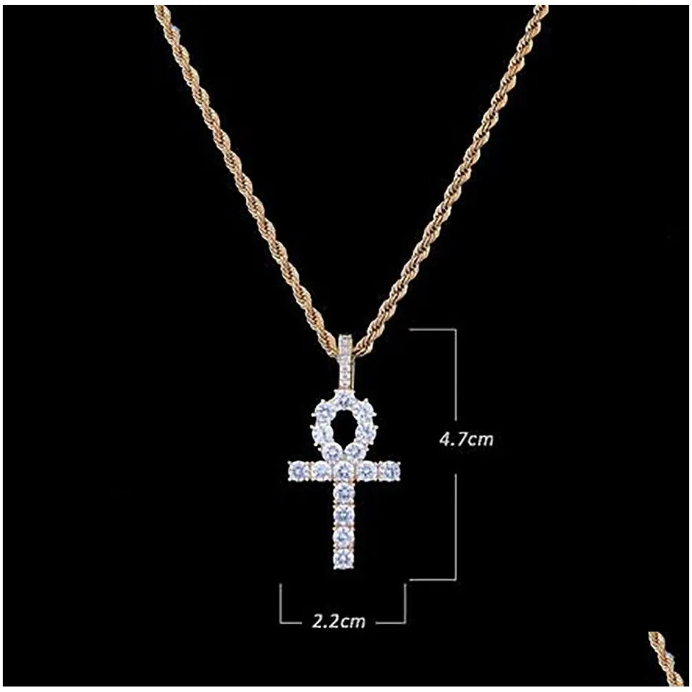 iced hip hop ankh cross pendant w/ 4mm 18