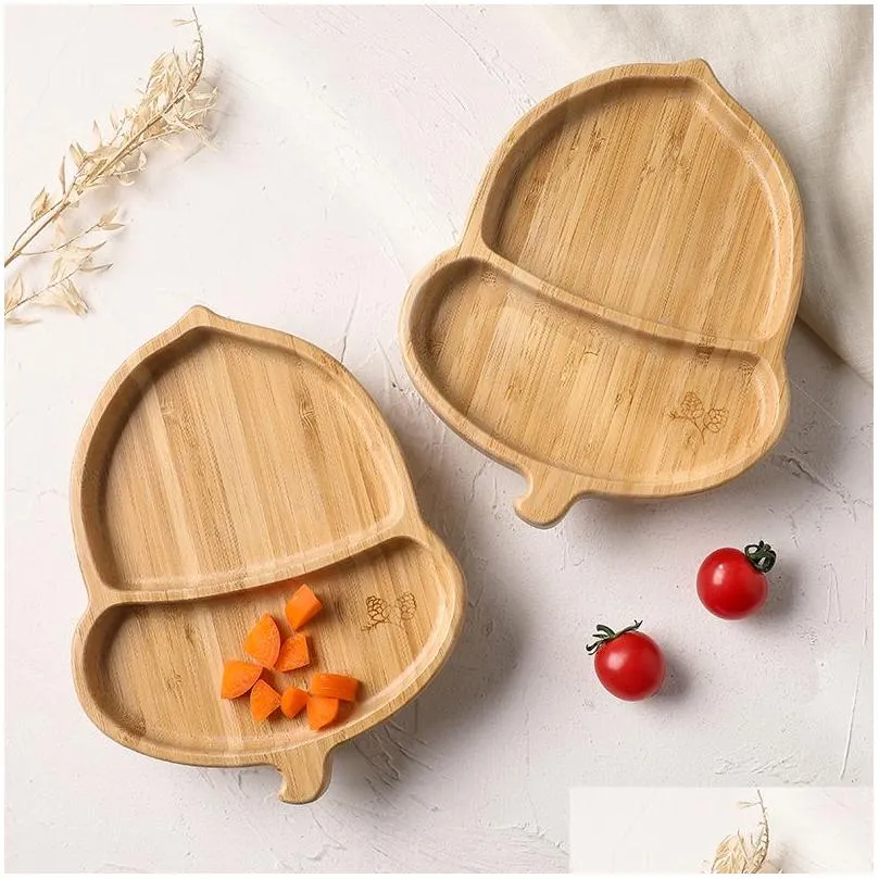 Cups Dishes Utensils 4pcs Bamboo Plate Sets Baby Feeding Bowl Wooden Kids Feeding Supplies Spoon Fork for Baby Tableware Suction Plate Bowl Cup