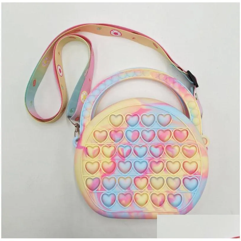 fidget handbag decompression toy finger bubble rainbow square silicon shoulder bag kids girl anti pressure toys size 17.5*15*4cm